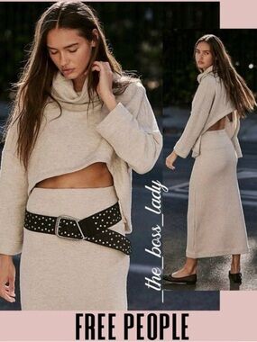 Free People sweater set top and midi skirt co-ord matching set knit Medium